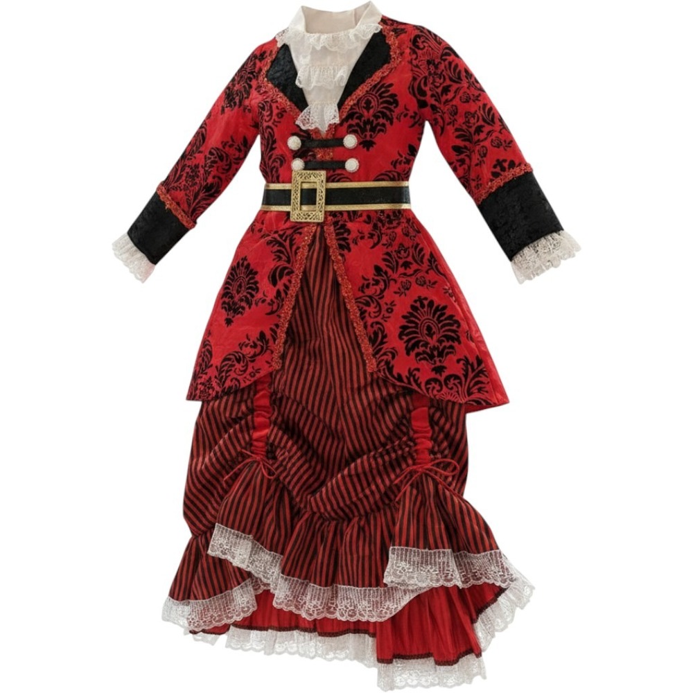 Teetot Kids Pirate Queen Costume Red Black Damask Lace Dress Up Size 5-6 1210770